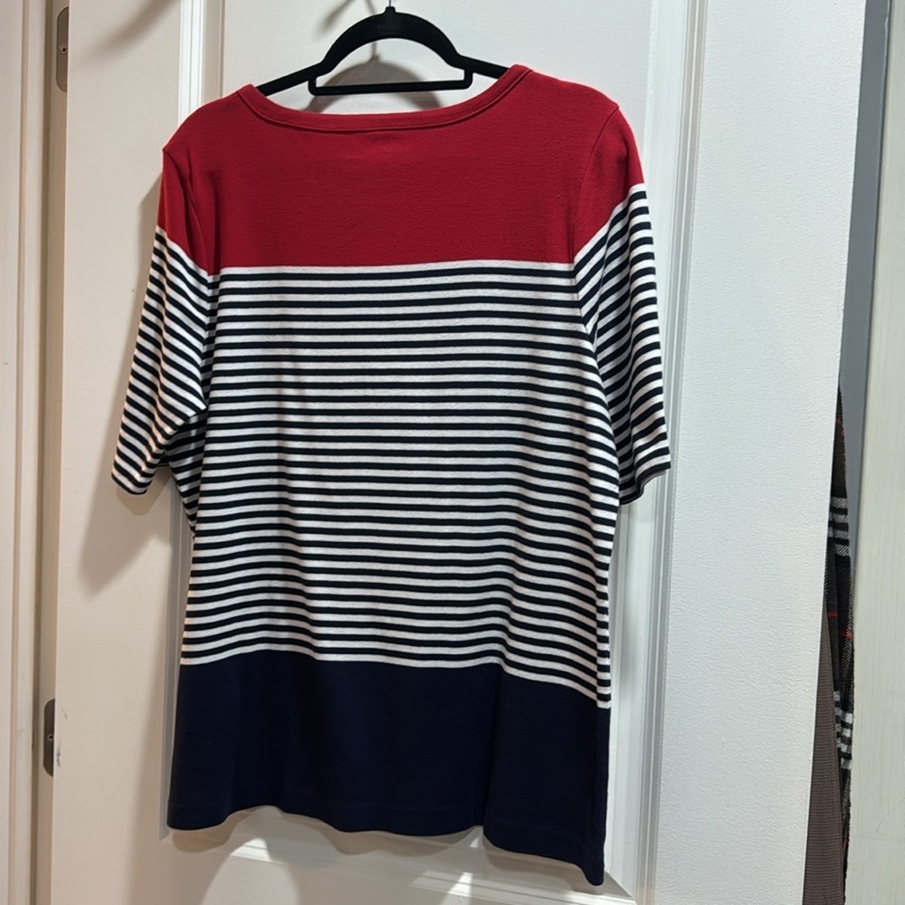 Croft and Barrow Red White Blue Striped cotton knit short sleeve top 4th of July - Picture 5 of 8